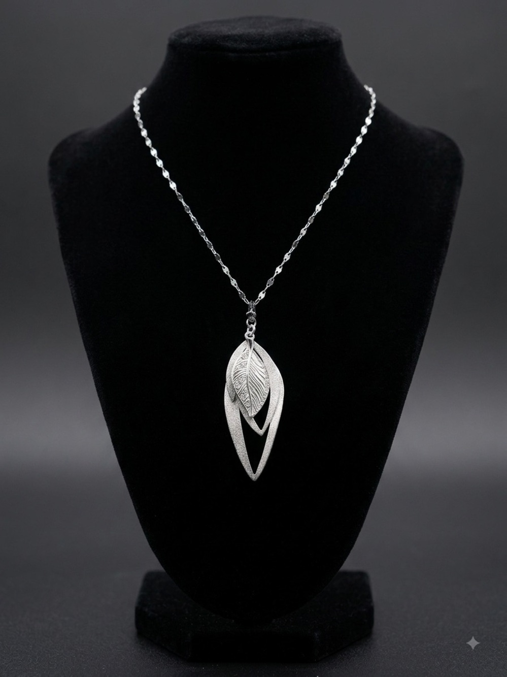 Charming Charlie Silver Leaf Drop Necklace - Silver Tone